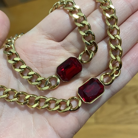 Ruby Gold Chain Bracelet and Necklace Set - Picture 3 of 17